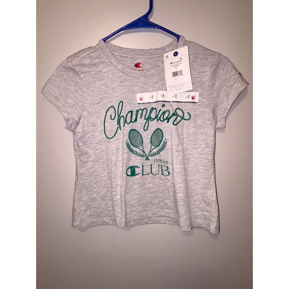 Champion Girls Tennis Club Graphic Baby Tee Heather Grey L 14 C816SK7520-GYH-L